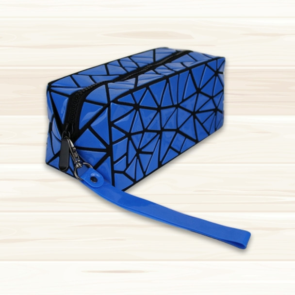 Laser Foldable Geometry Lingge Waterproof Portable Lady Cosmetic Bag Girl Portable Large Capacity(Blue)