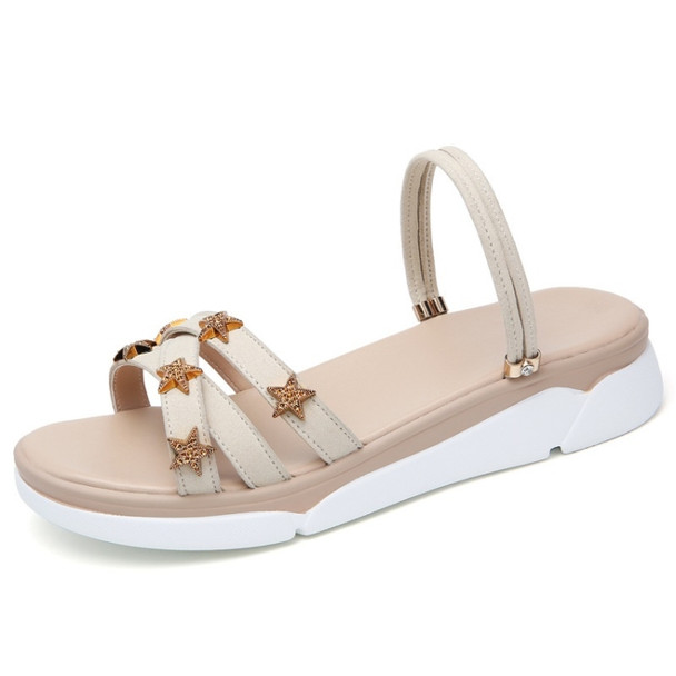 Suede Casual Simple Non-slip Wear-resistant Stars Pattern Two-wear Women Sandals (Color:Apricot Size:36)