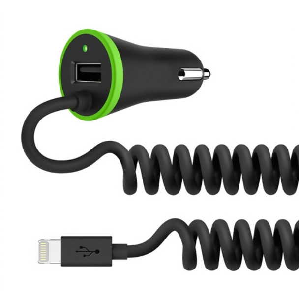 17W 3.4A Mini USB Car Charger with 8 Pin Spring Cable