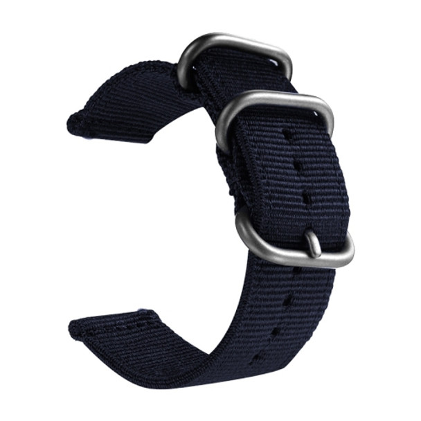 Washable Nylon Canvas Watchband, Band Width:18mm(Dark Blue with Silver Ring Buckle)