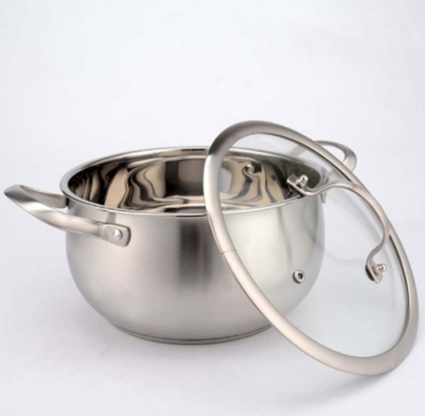 Thickened Bottom Stainless Steel Soup Pot With Double Handle  Glass Cover Non-stick Pan, Size:24cm