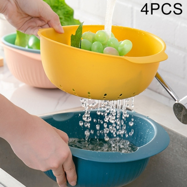 4 PCS Home Living Room Fruit Tray Kitchen Sink Double Creative Fruit Basket Drain Basket(Blue Yellow)