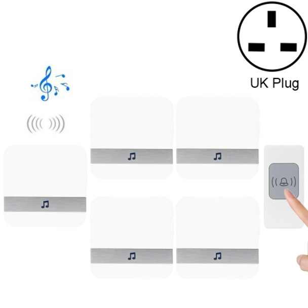 CACAZI A9 1 Button 5 Receivers Smart Home Wireless Remote Control Music Door Bell, UK Plug(White)