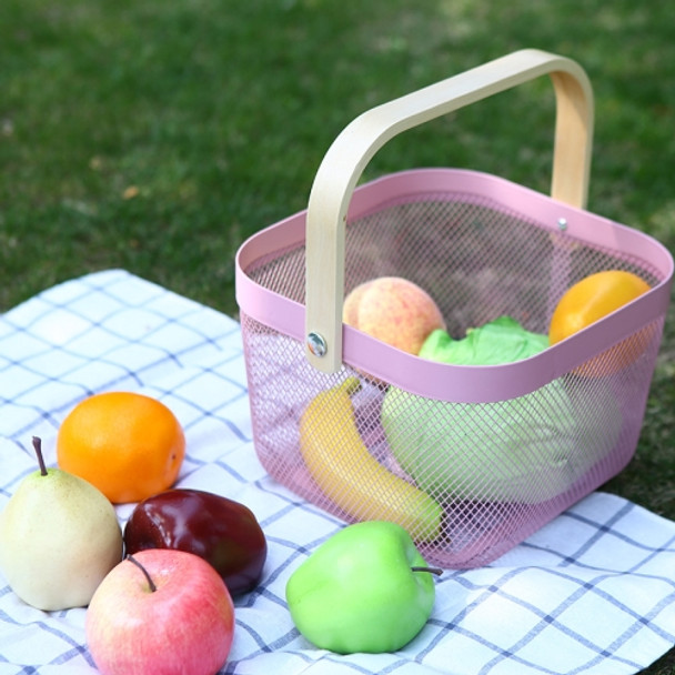 Kitchen Portable Vegetable Washing Drain Basket Square Thick Storage Basket Household Fruit Basket(Pink)
