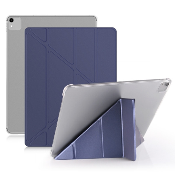Multi-folding Shockproof  PC + PU Leather Protective Case for iPad Pro 12.9 2018 / 2020, with Holder & Sleep / Wake-up Function(Dark Blue)