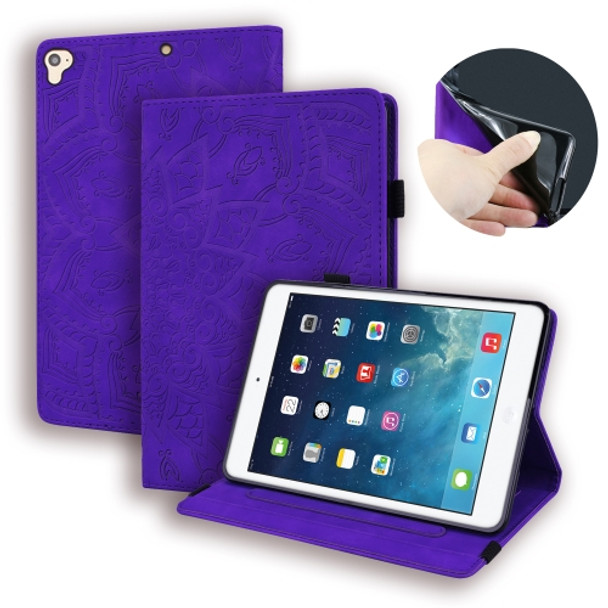 For iPad Pro 9.7 inch Calf Pattern Double Folding Design Embossed Leather Case with Holder & Card Slots & Pen Slot & Elastic Band(Purple)