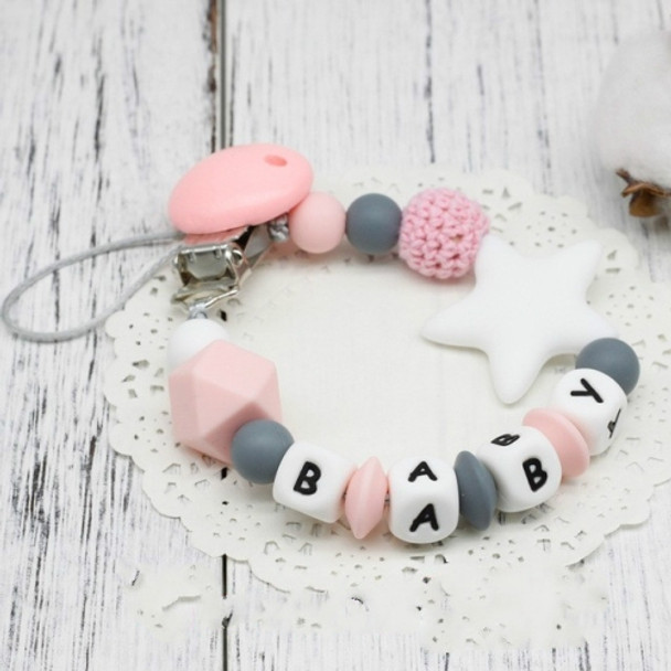 3 PCS  DIY Silicone Baby Pacifier Clip Colorful Pacifier Chain(Pink)
