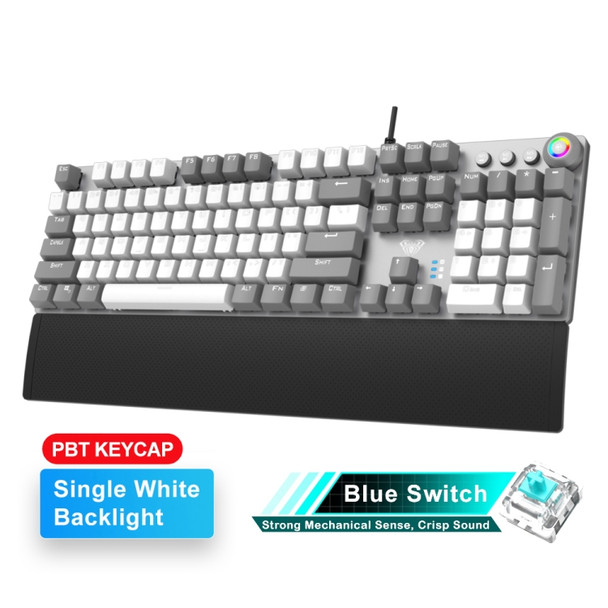 AULA F2088 PBT Keycap 108 Keys White Backlight Mechanical Blue Switch Wired Gaming Keyboard(Black White)