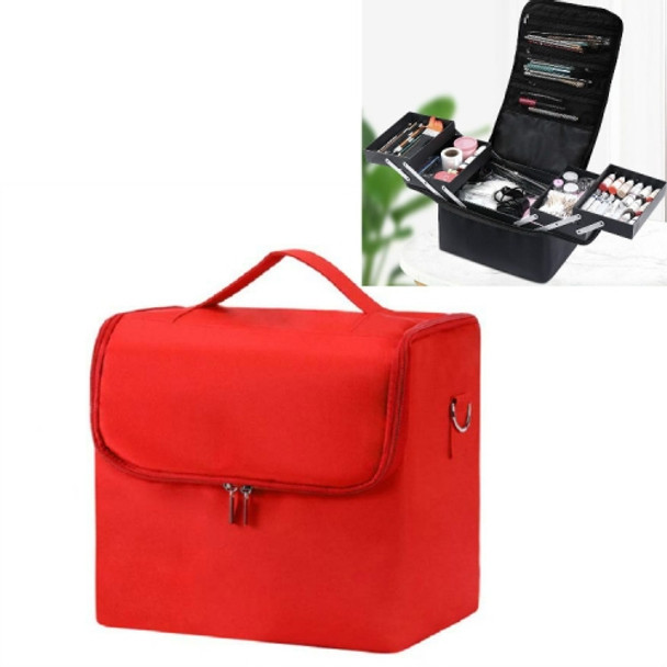 Large-capacity Multi-layer Professional Cosmetic Bag Portable Nail Makeup Toolbox(Red)