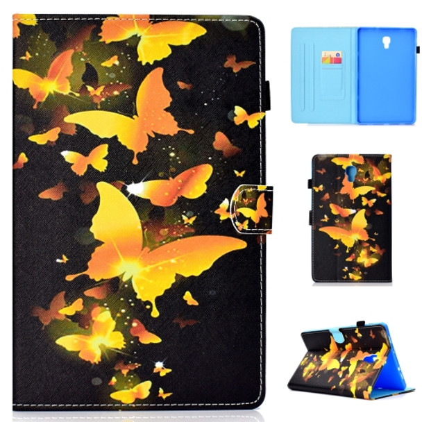 for Galaxy Tab A 10.5 T590 Colored Drawing Stitching Horizontal Flip Leather Case, with Holder & Card Slots(Golden Butterfly)