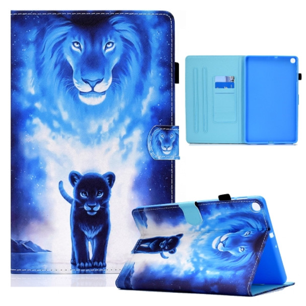 For Samsung Galaxy Tab A10.1 (2019) T510 Colored Drawing Horizontal Flip Leather Case with Holder & Card Slots(Lion)