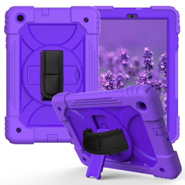 For Samsung Galaxy Tab A 10.1 (2019) T510/T515 Shockproof PC + Silicone Combination Case with Holder & Hand Strap & Shoulder Strap(Purple + Purple)