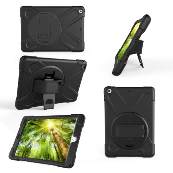 For Galaxy Tab A 10.1 （2019） T510/T515  360 Degree Rotation PC + Silicone Protective Case with Holder & Hand-strap(Black)
