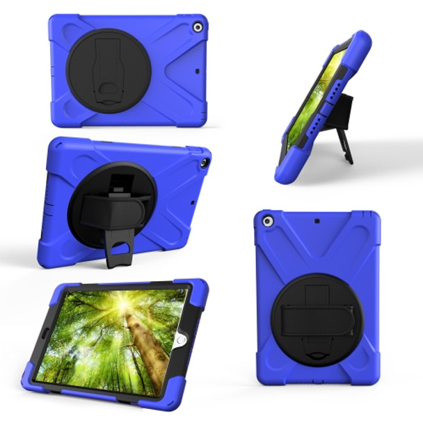 For Galaxy Tab A 10.1 （2019） T510/T515  360 Degree Rotation PC + Silicone Protective Case with Holder & Hand-strap(Dark Blue)