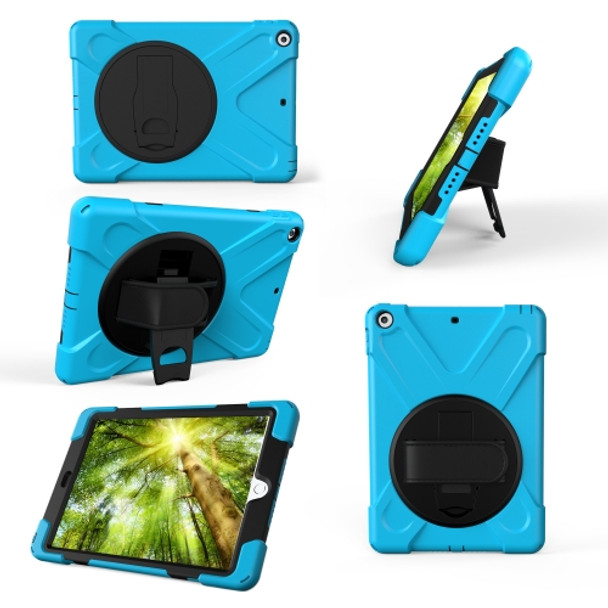 For Galaxy Tab A 10.1 （2019） T510/T515  360 Degree Rotation PC + Silicone Protective Case with Holder & Hand-strap(Light Blue)