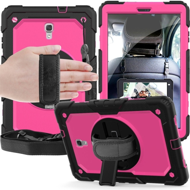Shockproof Black Silica Gel + Colorful PC Protective Case for Galaxy Tab A 10.5 T590, with Holder & Shoulder Strap & Hand Strap & Pen Slot (Rose Red)