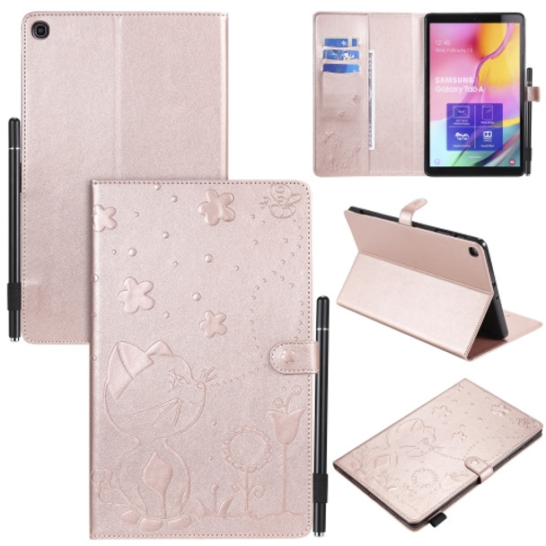 For Samsung Galaxy Tab A9.7 T550 Cat Bee Embossing Pattern Shockproof Table PC Protective Horizontal Flip Leather Case with Holder & Card Slots & Wallet & Pen Slot & Wake-up / Sleep Function(Rose Gold)