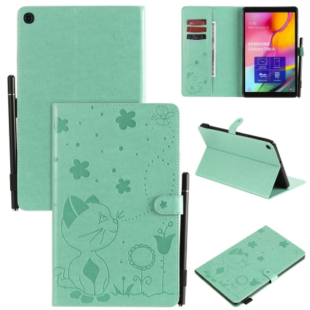 For Samsung Galaxy Tab A9.7 T550 Cat Bee Embossing Pattern Shockproof Table PC Protective Horizontal Flip Leather Case with Holder & Card Slots & Wallet & Pen Slot & Wake-up / Sleep Function(Green)