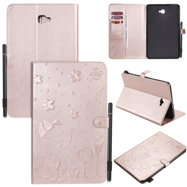 For Samsung Galaxy Tab A10.1 (2016) T580 Cat Bee Embossing Pattern Shockproof Table PC Protective Horizontal Flip Leather Case with Holder & Card Slots & Wallet & Pen Slot(Rose Gold)