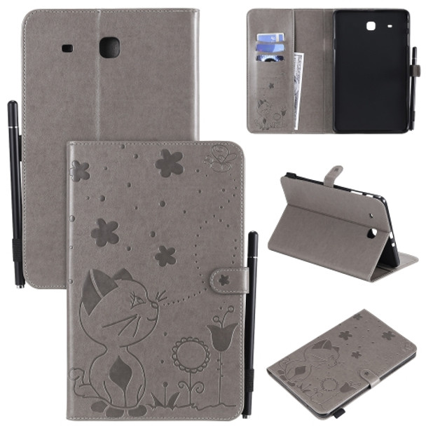 For Samsung Galaxy Tab E9.6 T560 Cat Bee Embossing Pattern Shockproof Table PC Protective Horizontal Flip Leather Case with Holder & Card Slots & Wallet & Pen Slot(Grey)
