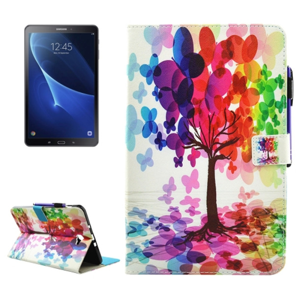 For Galaxy Tab A 10.1 (2016) / T580 Butterfly Tree Pattern Horizontal Flip Leather Case with Holder & Wallet & Card Slots & Sleep / Wake-up Function & Pen Slot