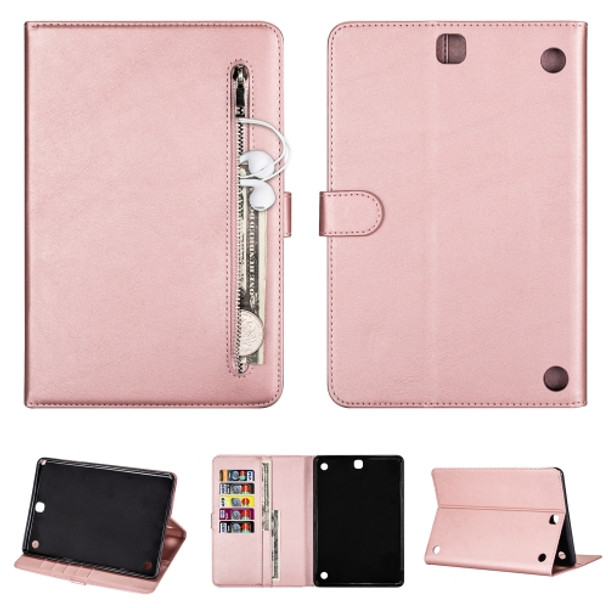 For Samsung Galaxy Tab A9.7 T550 Tablet Fashion Calf Texture Zipper Horizontal Flip Leather Case with Stand & Card Slots & Wallet & Wake-up / Sleep Function(Rose Gold)