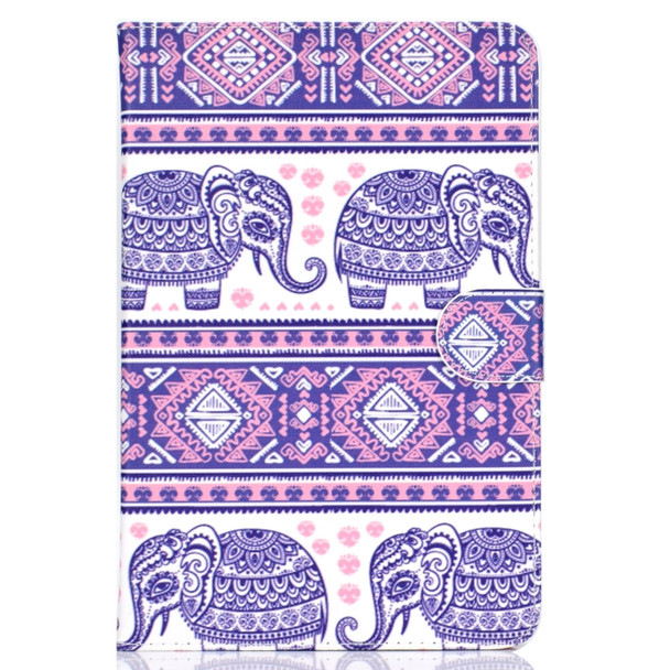 Colored Pattern Drawing Horizontal Flip PU Leather Case with Three-folding Holder for 10 inch Tablet PC(Totem elephants)