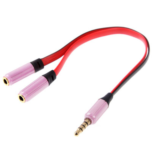 Noodle Style 3.5mm Stereo Audio Headset to 2x Splitter Adapter, For iPhone 5 / iPhone 4 & 4S / 3GS / 3G / iPad 4 / iPad mini / mini 2 Retina / New iPad / iPad 2 / iTouch(Pink)