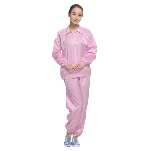 Anti Static Split Lapel Dustless Clothing Food Protection Stripe Clean Clothes, Size:XL(Pink)