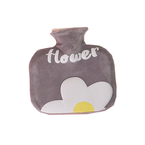 Plush Cover Rubber Hot Water Bottle Cartoon Flower Thickened Safety Water Injection Warming Handbag(Light Grey)