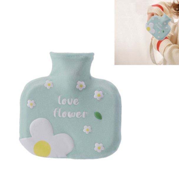 Plush Cover Rubber Hot Water Bottle Cartoon Flower Thickened Safety Water Injection Warming Handbag(Green)