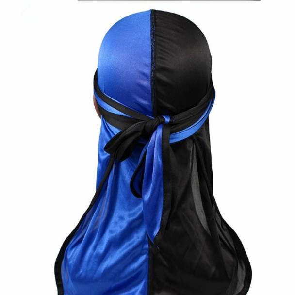 Double-coloured Silk Satin Long-tailed Pirate Hat Turban Cap Chemotherapy Cap (Black Blue)