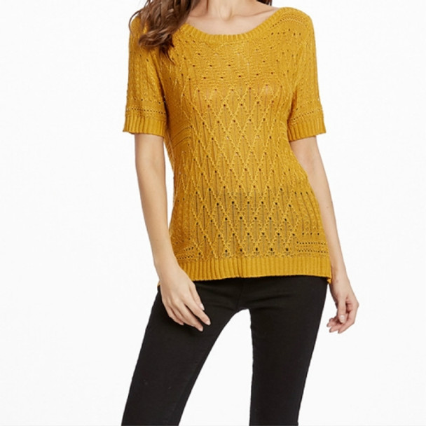 Summer Hollow Hooded Short-sleeved Sweater T-shirt, Size: S(Yellow )