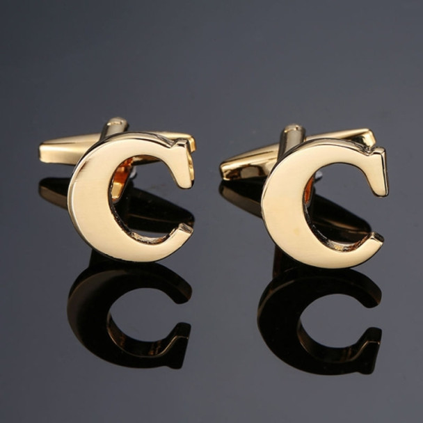 1 pair gold letters A-Z name Cufflinks men French shirt Cufflinks(C)