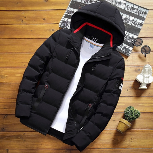 Winter Men Solid Color Short Jacket Slim Warm Hooded Cotton Clothing Casual Youth Down Jacket, Size:XXXXL(Black)