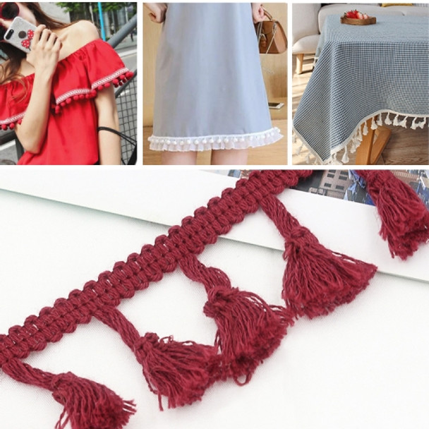25 Metres 4.5cm Cotton Thread Broom Lace Ribbon Tassel Ethnic For Craft DIY Curtain Home Decorative Clothes Sewing Accessories(Wine Red)