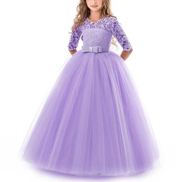 Girls Party Dress Children Clothing Bridesmaid Wedding Flower Girl Princess Dress, Height:160cm(Purple)