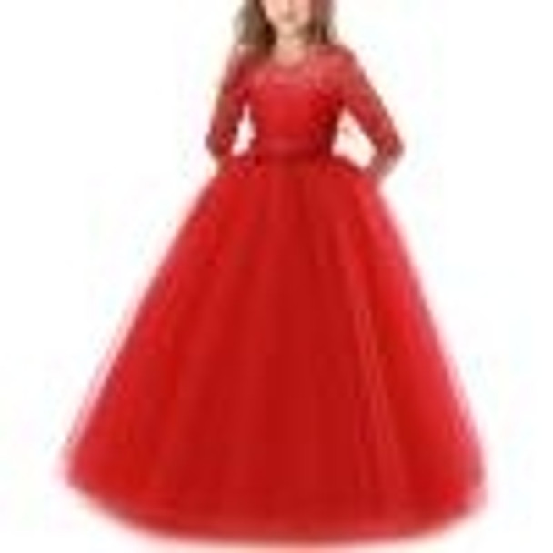 Girls Party Dress Children Clothing Bridesmaid Wedding Flower Girl Princess Dress, Height:150cm(Red)