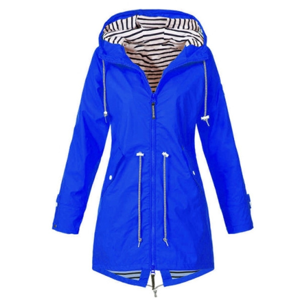 Women Waterproof Rain Jacket Hooded Raincoat, Size:L(Blue)