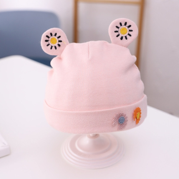 MZ9688 Daisy Embroidery Pattern Baby Skullcap Autumn Newborn Cap, Size: About 17cm (with Cotton)(Pink)