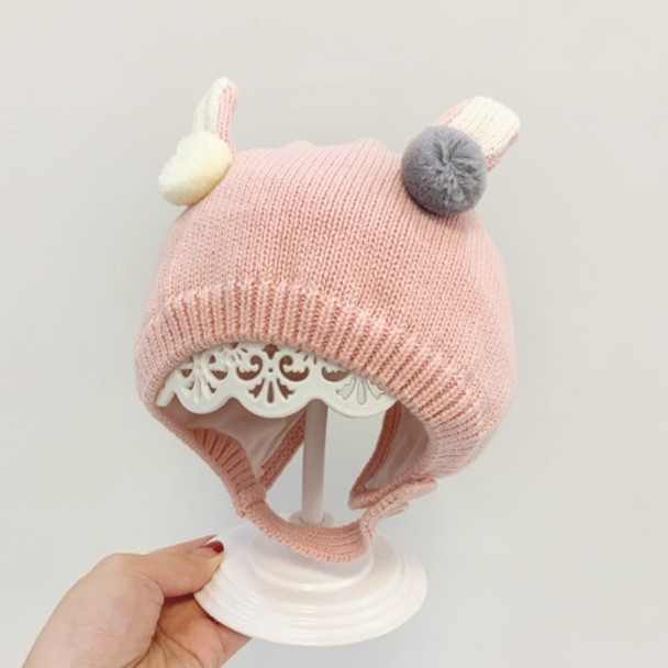 Cute Round Ball Decoration Baby Hat Cotton Knitted Wool Ear Protected Cap, Size: 45-50cm(Pink)