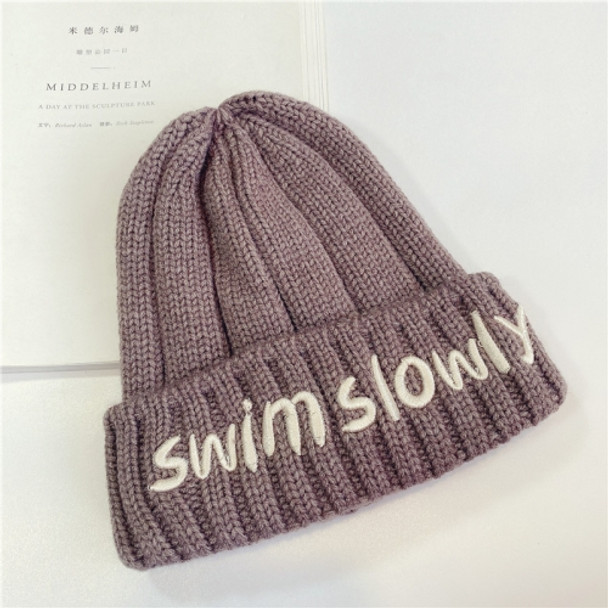 Autumn And Winter Children Wool Warm Letter Embroidery Pattern Knitted Cap, Size: 45-52cm(Coffee)