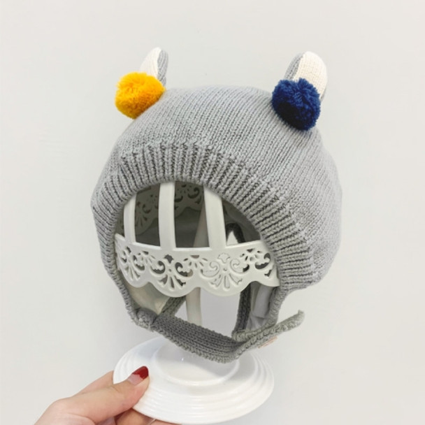 Cute Round Ball Decoration Baby Hat Cotton Knitted Wool Ear Protected Cap, Size: 45-50cm(Gray)