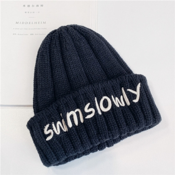 Autumn And Winter Children Wool Warm Letter Embroidery Pattern Knitted Cap, Size: 45-52cm(Black)