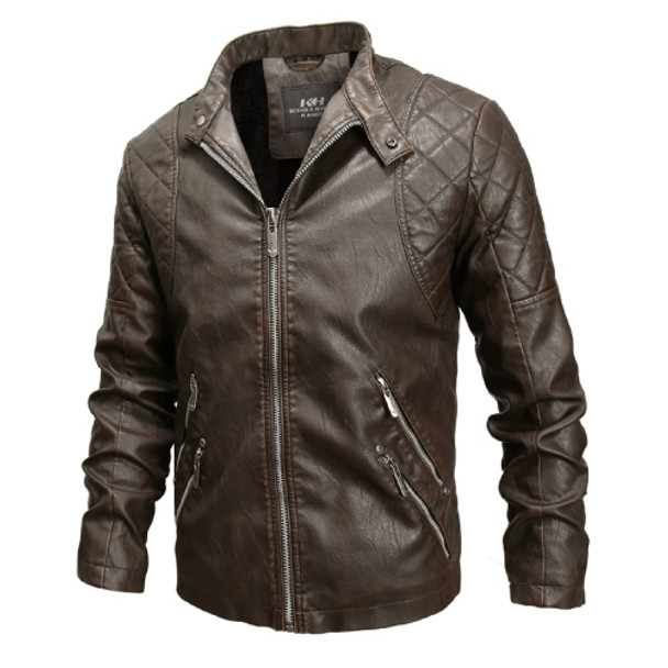 Autumn And Winter Fashion Tide Male Leather Jacket (Color:Coffee Size:XL)