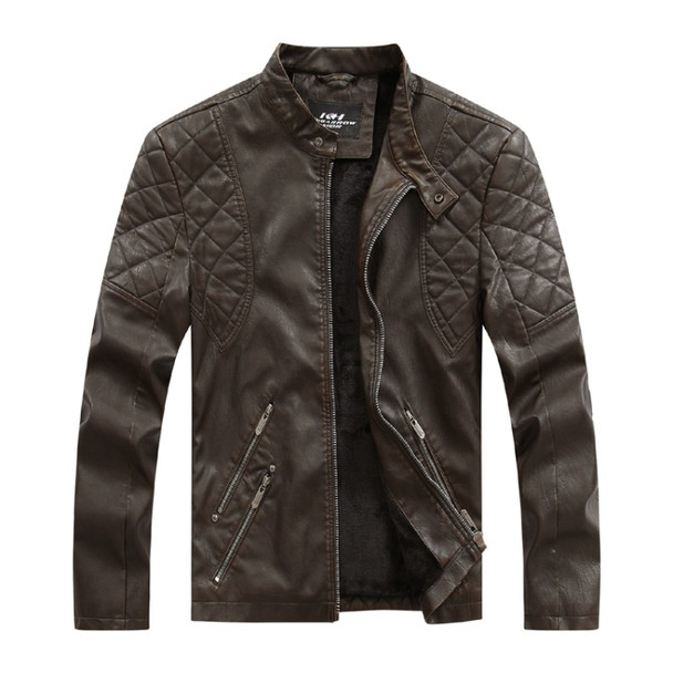 Autumn And Winter Fashion Tide Male Leather Jacket (Color:Coffee Size:4XL)