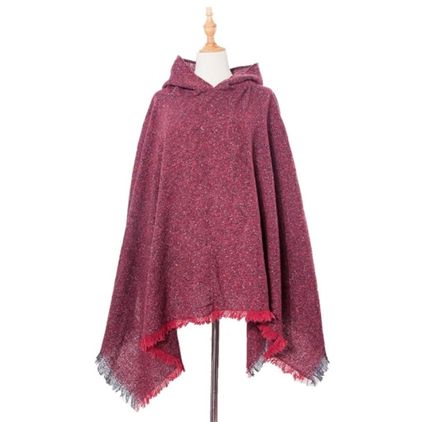Spring Autumn Winter Checkered Pattern Hooded Cloak Shawl Scarf, Length (CM): 135cm(DP3-06 Wine Red)