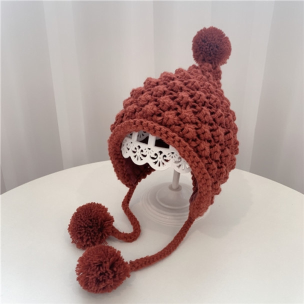 Hand-Woven Children Knitted Ear Protection Hat Autumn and Winter Thickened Baby Pineapple Grain Woolen Hat, Size: 48-53cm Head Circumference(Red Wine)