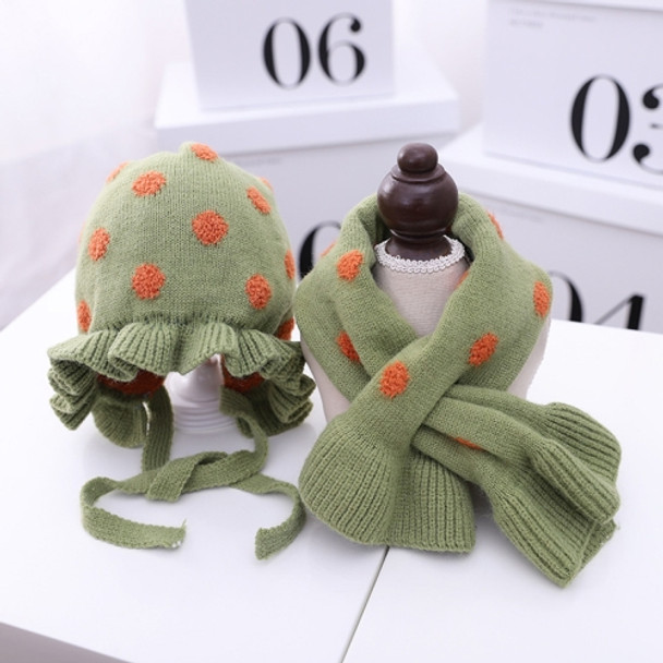 C0109 2 in 1 Dot Double-layer Children Knitted Hat + Scarf Set(Green)