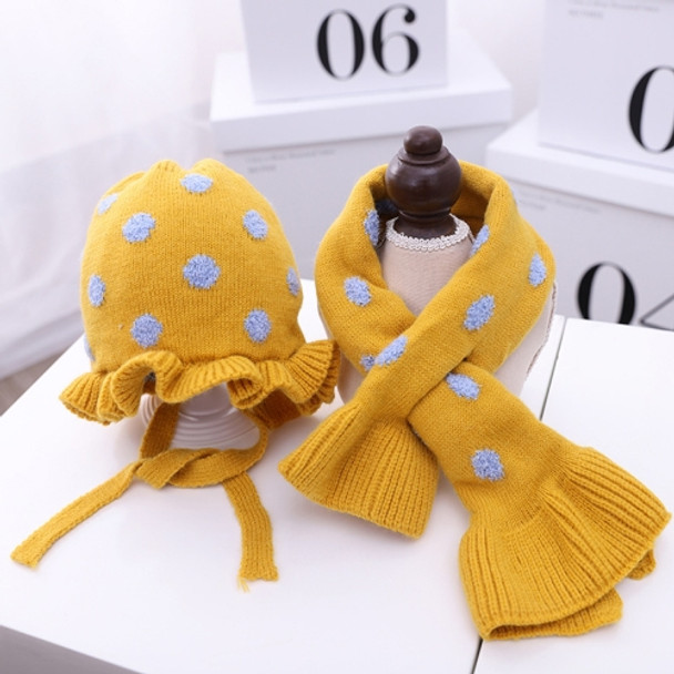 C0109 2 in 1 Dot Double-layer Children Knitted Hat + Scarf Set(Turmeric)